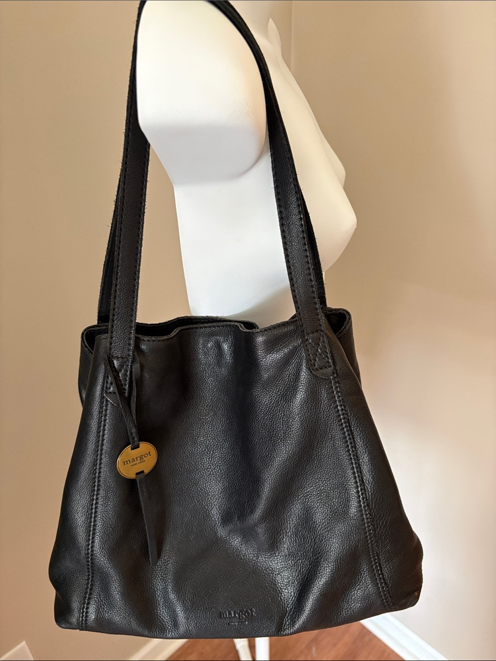 Margot New York Black Leather Shoulder Tote